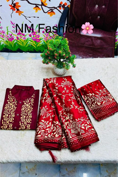 শাড়ি পাঞ্জাবি ব্লাউজ পিস কাপল সেট  ভালোবাসার সেরা উপহার – বঁধুয়া বেনারসি
